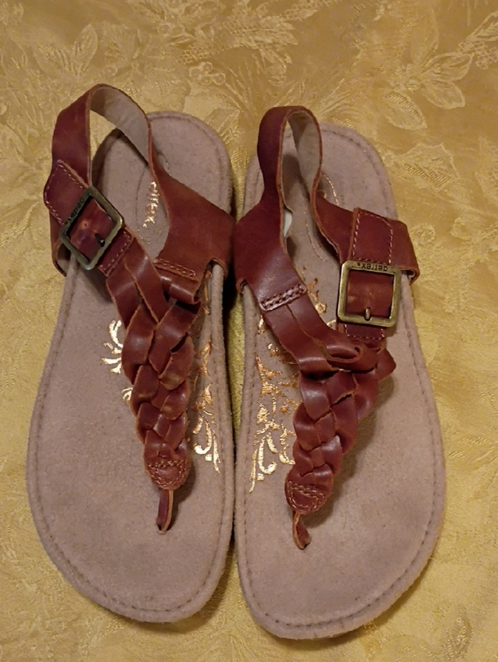 aetrex Brown Braided Leather Slingback Comfort Sandals Women's Size 6.0